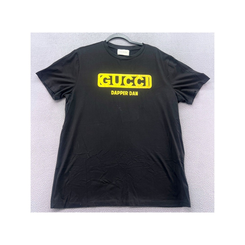 Gucci Graphic T-Shirt Mens XXL Dapper Dan Black Yellow Logo  Italy